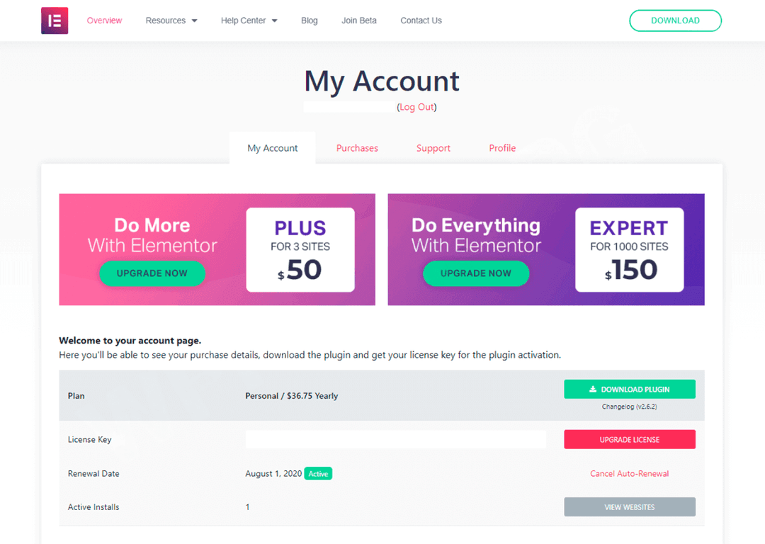 Elementor Pro Purchase Proof