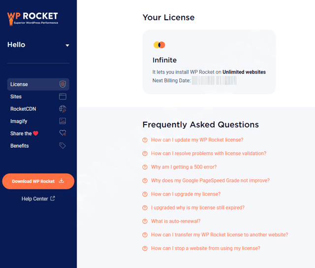 WP Rocket Purchase Proof